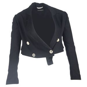 Ann Demeulemeester Cropped Double-Breasted Jacket in Black Wool